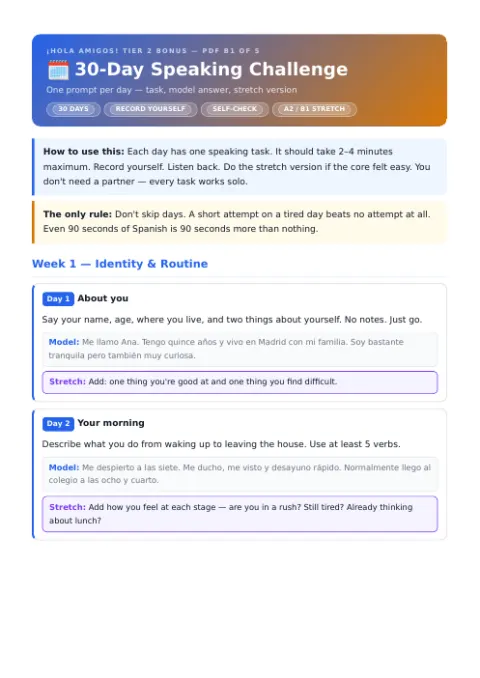 First page of the 30-day speaking challenge PDF